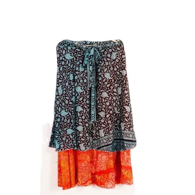 Indian Silk Long Skirts Vintage Silk Sari Long Wrap Skirts Double Layer Magic Boho Hippie Long Skirt, Wrap Reversible