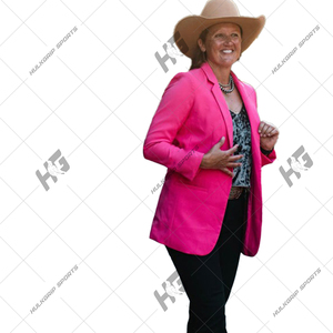 Chaqueta Blazer de Mujer Rosa Intenso, Tejida, con un Solo Botón, de Lana, con Parches Personalizados, Estilo Casual - Product Image 4