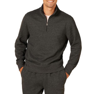 <b>Men's</b> Solid Dark <b>Grey</b> Half Zip <b>Sweatshirt</b> Casual Regular Fit Stand Collar Pullover - Product Image 1