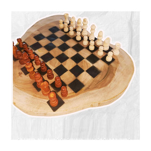 Handcrafted <b>Wooden</b> <b>Chess</b> <b>Set</b> Featuring A Unique Organic Live Edge Design Complete With Carved Pieces For Family Enjoyment - Product Image 5
