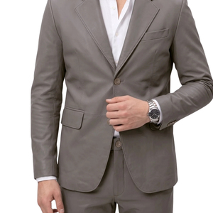 Blazer en cuir PU gris pour homme Leather Cult, veste décontractée à simple boutonnage, doublure en satin, col rabattu - Product Image 6