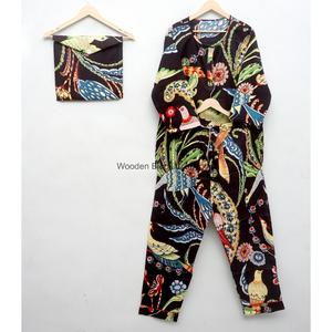 Conjunto de Pijama de 2 Piezas con Estampado Floral, Manga Larga, Cuello Redondo, Suave, 100% Algodón, Ropa de Dormir para Mujer Adulta, Temporada de Primavera - Product Image 3