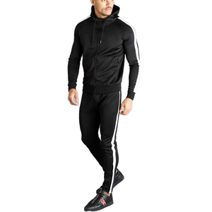 Ensemble de survêtement noir à capuche pour homme, sweat-shirt à fermeture éclair à manches longues avec poches latérales, couleur unie, coupe classique, tenue sportive d'automne - Product Image 1