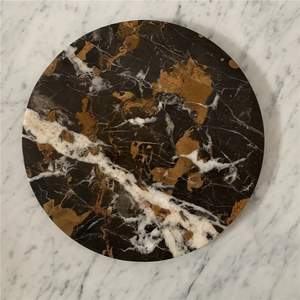 Plateau de service rond en marbre noir et or, pierre naturelle, décoration de luxe pour la maison, résistant au feu, revêtement mural de cuisine - Product Image 3
