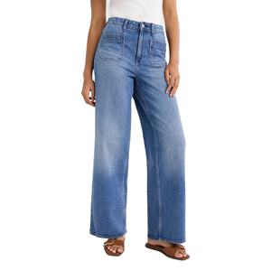 Pantalones vaqueros lavados de pierna ancha más vendidos para mujer, pantalones vaqueros informales de talla grande con diseño personalizado de Bangladesh - Product Image 2