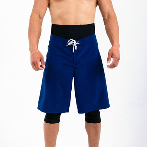 Men's Solid Blue Board Shorts Quick Dry Mid Waist Casual Length 100% Cotton Performance Knitted <b>Elastic</b> Waist - Product Image 1