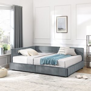 Letto contenitore matrimoniale trapuntato con schienale e braccioli confortevoli, divano letto imbottito per camera da letto - Product Image 4