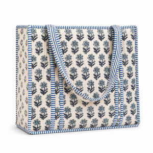 Bolso de Mano de Algodón con Estampado Floral Azul, Bolso Tote Acolchado, Bolso de Hombro Ligero para Mujer, Bolso de Compras - Product Image 2