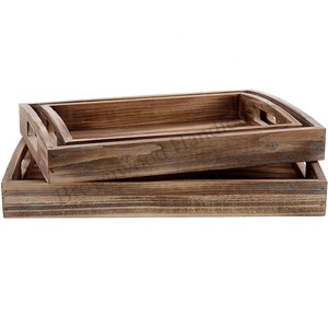 Juego de 3 Bandejas de Madera Hechas a Mano de Primera Calidad en Color Nogal Antiguo, Bandeja de Servicio de Madera Sostenible con Asas - Product Image 4