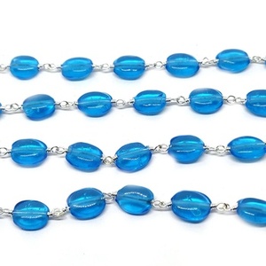 Chaîne de chapelet en apatite ciel lisse, forme ovale, plaquée argent, pour la fabrication de bijoux, vente en gros, apatite en vrac - Product Image 3