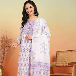 Kurta pantalon droit grande taille en coton, longueur mollet, col en V, manches trois-quarts, imprimé floral, séchage rapide, protection solaire, pour l'été - Product Image 1