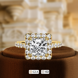Bague d'anniversaire en diamant taille princesse 1,5 carat, bague de fiançailles en or blanc 14 carats, bague en diamant certifiée IGI, bague à pavé complet - Product Image 1