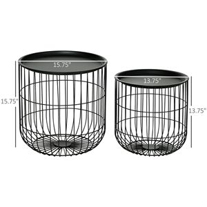Black Nest of <b>Coffee</b> <b>Tables</b> with Steel <b>Wired</b> Basket Body and Removable Slate Top Center <b>Table</b> for Living Room - Product Image 3