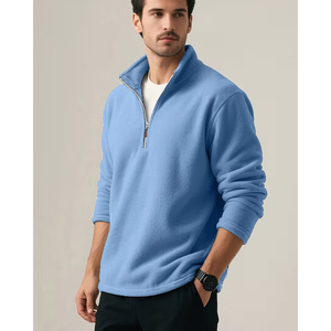 Men's Women's Oversized <b>Mock</b> <b>Neck</b> Half Zip Sweatshirt Plain Cotton Custom Logo Streetwear <b>Top</b> - Product Image 2