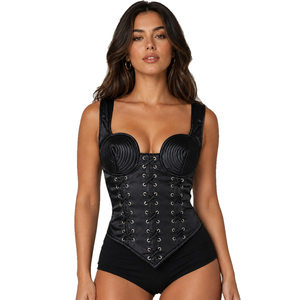 Corsé Moldeador de Satén Negro para Mujer con Cordones Delanteros, Control Firme de Abdomen, Faja Reductora para Uso Diario - Product Image 1
