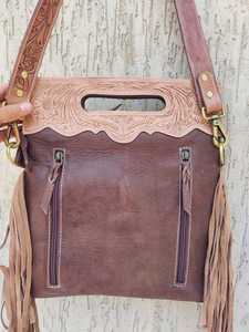 2026 New 100% Genuine Leather Bohemian Crossbody Shoulder <b>Sling</b> <b>Bag</b> With Golden Hair On Tassel Fringe & Carved Florals For Women - Product Image 3