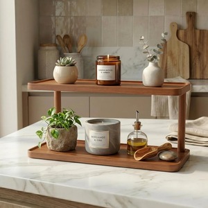 Wooden <b>2</b> Tier <b>Kitchen</b> Display Organizer <b>For</b> Cups Pantry Organization Premium Look <b>Kitchen</b> Storage Rack Tabletop Stand From India - Product Image 5