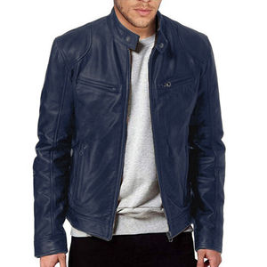 Veste en cuir zippée de qualité supérieure pour hommes, manteau de printemps et d'automne, veste de mode pour hommes, col montant, coupe ajustée, veste décontractée - Product Image 5