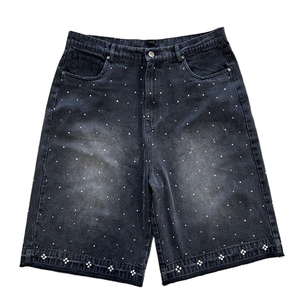 Streetwear Custom <b>Patches</b> Logo <b>Men</b> Denim <b>Shorts</b> With Custom Embossed Design <b>Shorts</b> Printed Chain And Stones Jean <b>Shorts</b> for <b>Men</b> - Product Image 2