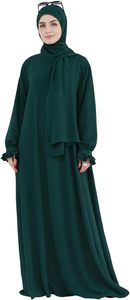 Women <b>Abaya</b> Hijab Robe Long Sleeve Floor Length Solid Color Modest Dress High Neck Loose Fit Daily Wear Green Polyester - Product Image 2