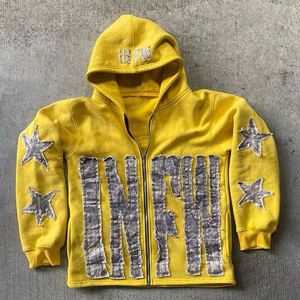 Sudadera con capucha City Boyz negra con cremallera, manga larga, letras bordadas en aplique, estilo urbano, unisex para adultos, de algodón. - Product Image 2