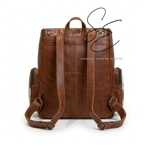 Jumbo Diaper Leather Bag Tooled Leather Hair On Hide Jumbo <b>Backpack</b> Western Cowhide <b>Backpack</b> Bag Rustic Travel Bag Moms Bag - Product Image 5