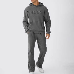 Hot Selling Custom Acid Washed Sweat Suits Heavy Cotton Terry <b>Oversized</b> Tracksuit Men Flare Stacked <b>Sweatpants</b> And Hoodie Set - Product Image 6