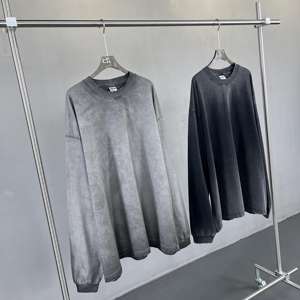 <b>Men's</b> 100% Cotton <b>Long</b> Sleeve Shirt High Quality Solid Front Logo Oversized Crewneck Blank Washed Style <b>Men's</b> T-Shirt - Product Image 2