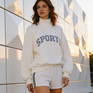 Custom Screen Print <b>Women</b> Mock Neck Sweatshirt, Soft 100% Cotton French Terry Casual Pullover <b>Top</b> - Product Image 1