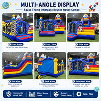 Château gonflable commercial sur le thème de l'espace avec toboggan aquatique et fusée, combo intérieur/extérieur pour enfants, idéal pour la location et les événements