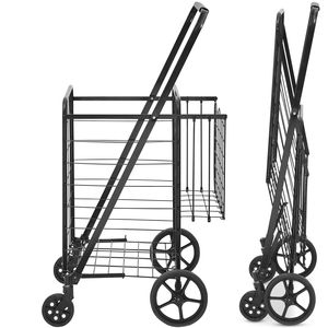 Carrello spesa jumbo pieghevole per carichi pesanti da 110 libbre, con ruote girevoli a 360 gradi, doppio cestello in tessuto, grande capacità 110 libbre - Product Image 1
