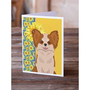 Summer Sunflowers A7 Size 5x7 Whimsical Greeting Cards Pack 8 Longhaired Red <b>White</b> Chihuahua on Blank Note Cards with <b>Envelopes</b> - Product Image 2