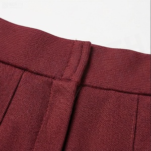 Mini-jupe plissée pour femme, couleur unie, taille élastique, bordure rouge et blanche, à porter toute l'année - Product Image 4