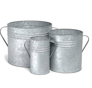 Jardinières en fer galvanisé de taille standard, finition blanchie, pour patio extérieur, jardin, plantes vertes décoratives, ensembles de jardinières - Product Image 2