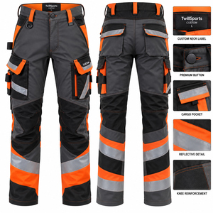 Men's <b>High</b> Visibility Reflective Work Pants with Cargo Pockets and Knee Reinforcement for Construction and Mining Use - Product Image 1