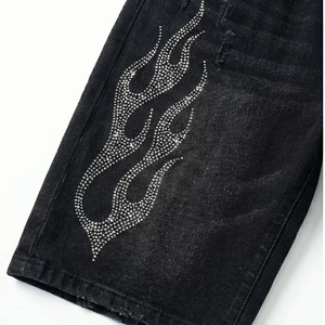 Men's Black Denim Bermuda Shorts Mid Waist Button Fly Casual Style Woven Cotton Breathable Pockets Solid Color - Product Image 5