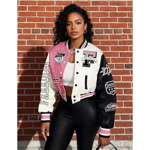 Chaqueta Varsity Corta para Mujer, Estilo Colorblock con Estampado de Letras, Y2K, con Botones, Tipo Bomber - Product Image 6