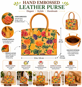 Bolso de Mano de Cuero con Flores Grabadas a Mano para Mujer, Estilo Vintage, Cierre de Cremallera, Impermeable, con Diseño de Flores Multicolores - Product Image 6