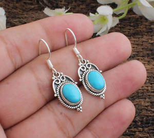 Boucles d'oreilles pendantes en turquoise naturelle, argent sterling 925, bijoux de mariage de luxe, vente en gros, pierres précieuses authentiques pour femmes - Product Image 2