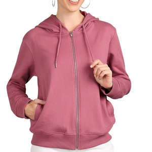 Sudadera con capucha de algodón liso teñido y personalizado para mujer, con hombros caídos, cremallera y logotipo a la moda - Product Image 2