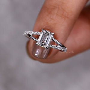 14K White Gold Engagement & Anniversary <b>Ring</b> Emerald Cut Lab Grown Diamond Ethical <b>Ring</b> Split <b>Band</b> Women's Diamond <b>Ring</b> - Product Image 4