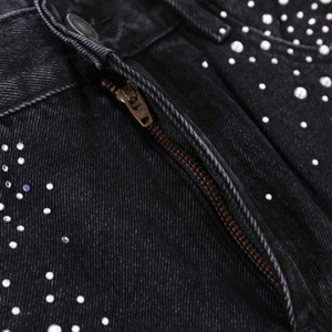 Jean en denim clouté de strass, coupe droite ample, style streetwear, vente en gros, OEM, jean entièrement clouté tendance - Product Image 3