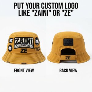 Chapeau Bob en Sergé de Coton Premium 280 GSM Jaune Moutarde avec Écussons Brodés Personnalisés et Logo en Caoutchouc Streetwear Zaini Enterprises - Product Image 1