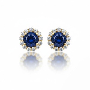 Pendientes de Oro Sólido de 14K con Zafiro Azul de 0.52 Ct y Halo de Diamantes Cultivados en Laboratorio, Certificados por IGI, Joyería Elegante para Mujer, Regalo para Fiesta - Product Image 5