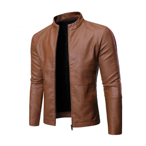 Blouson Moto Unisexe en Cuir PU Marron, Col en V, Fermeture Éclair Partielle, Coupe Ajustée, Longueur Standard, Style Hiver, Capuche Épaisse en Bambou - Product Image 1
