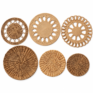 Decoración de Pared Art Deco Hecha a Mano con Yute, Jacinto de Agua y Fibra Natural, Juego de 6 Piezas Redondas Decorativas, Venta al Por Mayor - Product Image 2