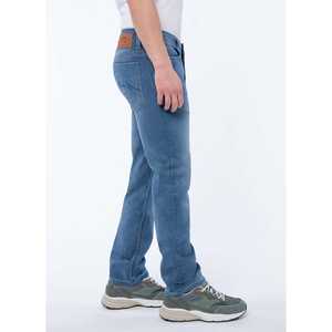 Pantalones vaqueros ajustados transpirables de cintura alta para hombre, Pantalones vaqueros de pierna recta ajustados de longitud alta lavados en azul con estampado de estilo informal - Product Image 3