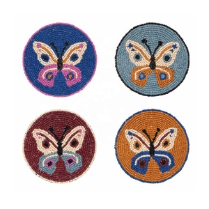 Glass Beads <b>Bee</b> Coaster Set 4 Handmade Weaving Multicolor Use Tea Coffee Mugs Dining Table Mats Home Festive Occasion <b>Gift</b> - Product Image 3