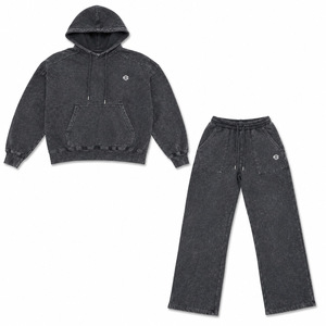 Conjunto de Sudadera con Capucha Oversize de Forro Polar Lavado y Pantalones de Chándal de Pierna Ancha para Mujer, Estilo Y2K, Color Liso, OEM, Ajuste Holgado - Product Image 4