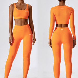3 Pieces Seamless Spandex Sports Yoga Set Workout <b>Long</b> Sleeve Crop <b>Tops</b> Activewear Gym Fitness Apparel with Front Logo for <b>Women</b> - Product Image 5